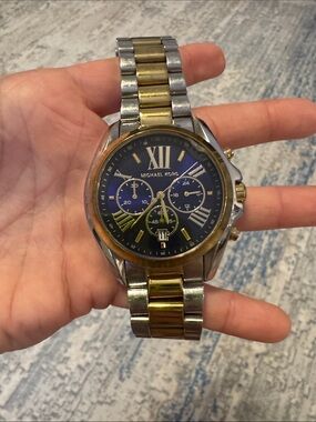 Michael Kors Gold and Silver Two-Tone Navy Chronograph Watch